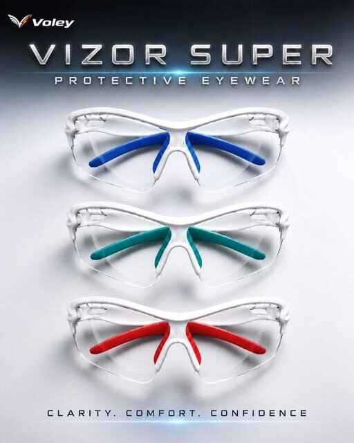 Voley Vizor Super protective pickleball eyewear in blue, green and red